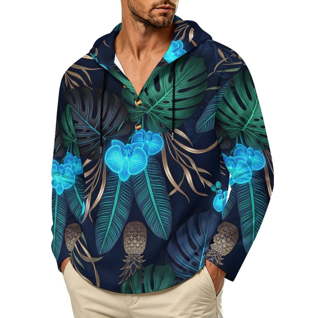 200gsm Men's Button Hooded Sweatshirt(All-Over Printing)