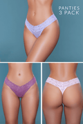 Three different styles of women's underwear displayed against a teal background.