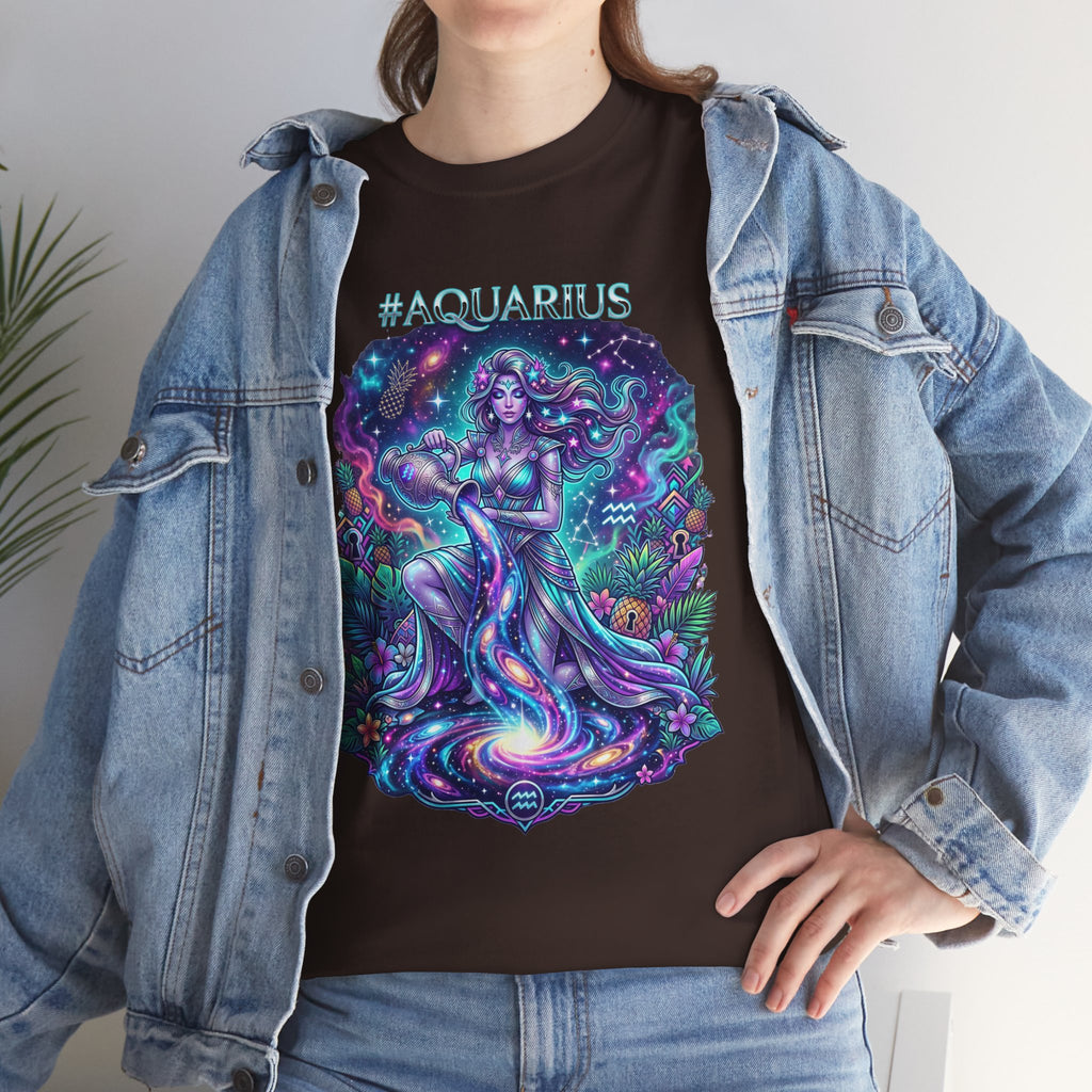 #AQUARIUS Unisex T-Shirt | Soft Lightweight 100% Combed Ring-Spun Cotton Tee with Cosmic Art Print