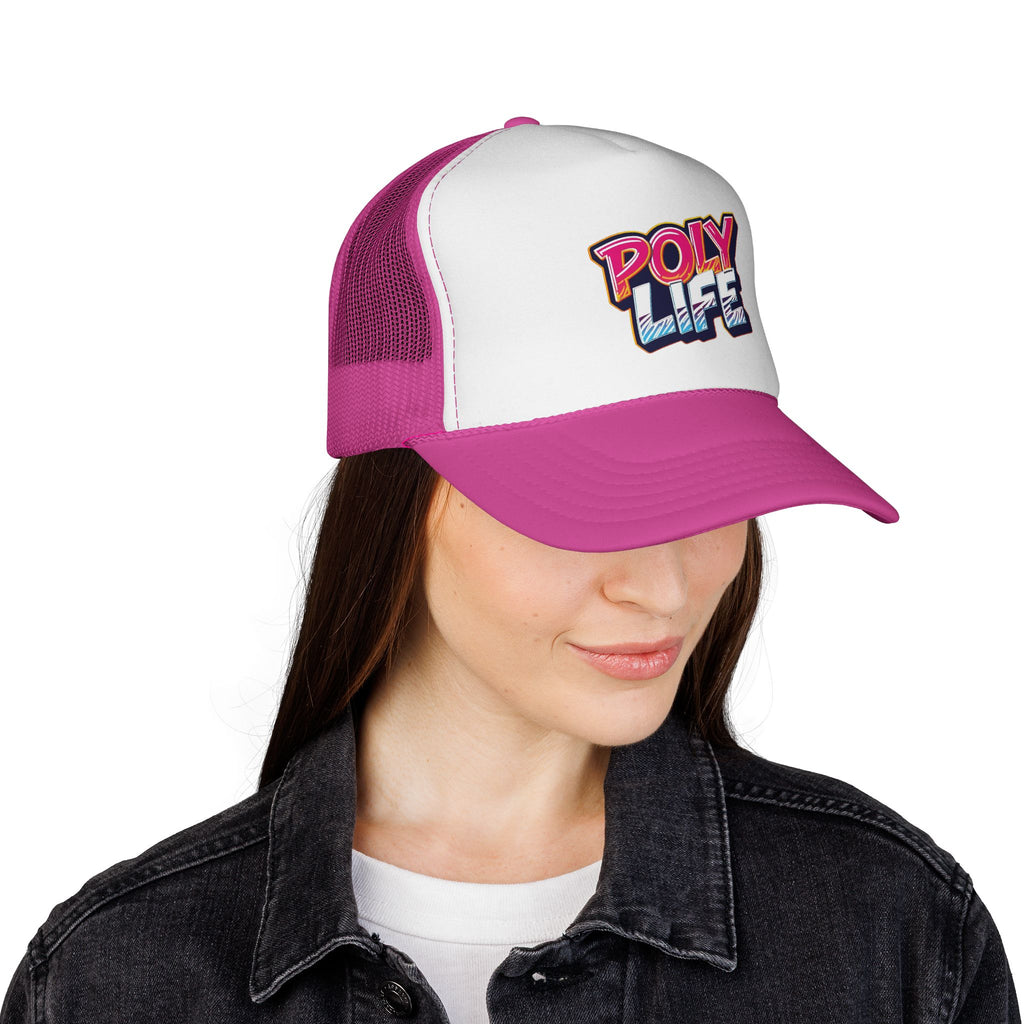 Poly Life Trucker Cap — Retro Surf Logo Mesh Hat