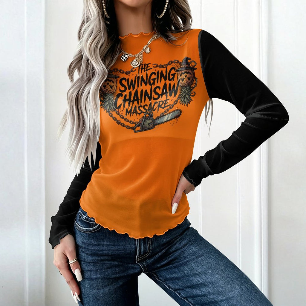 The Swinging Chainsaw Massacre High Neck Mesh Top For Women