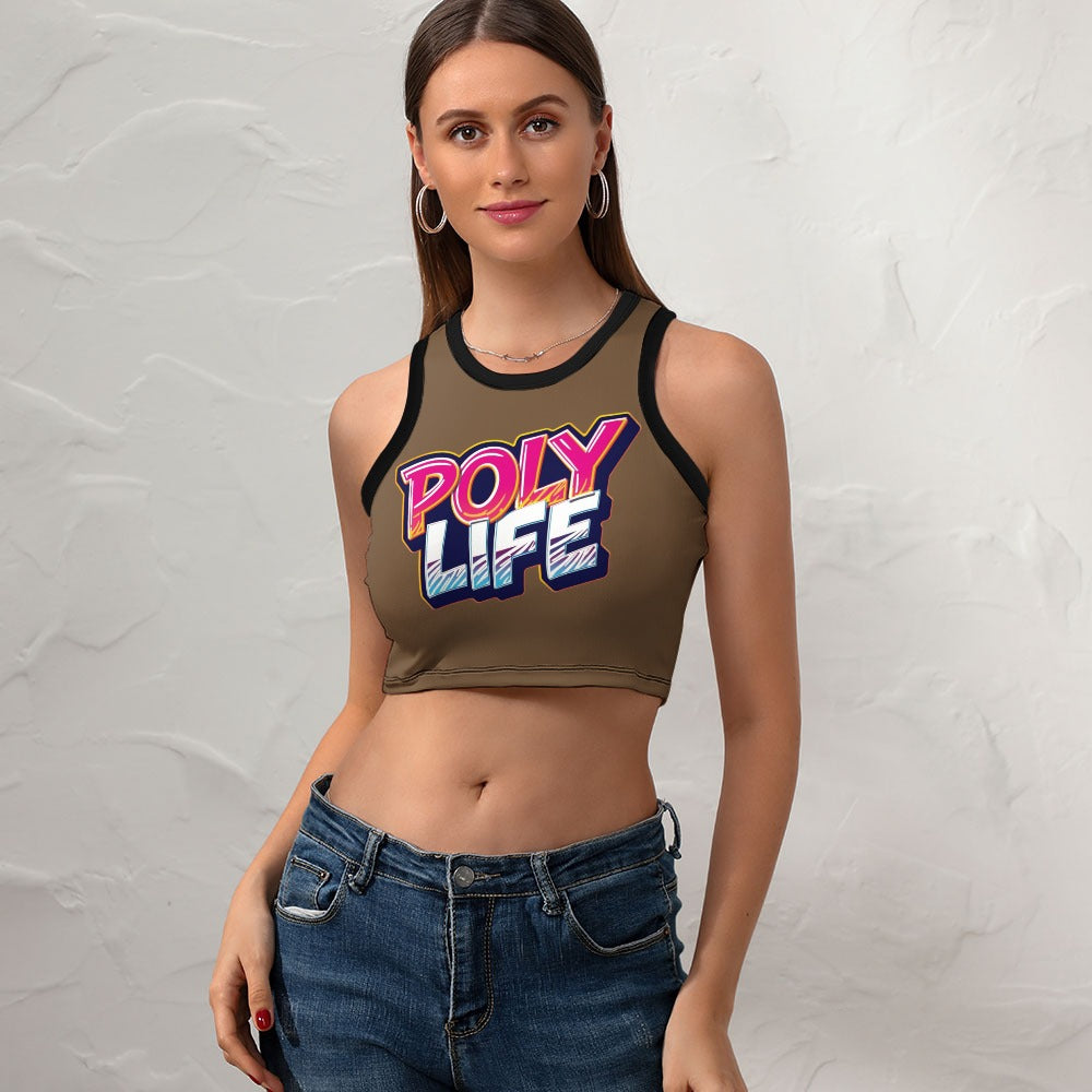 Poly Life Women's Cropped Slim Racer Tank Top – Lightweight Stretch Fit | Athletic & Casual Wear
