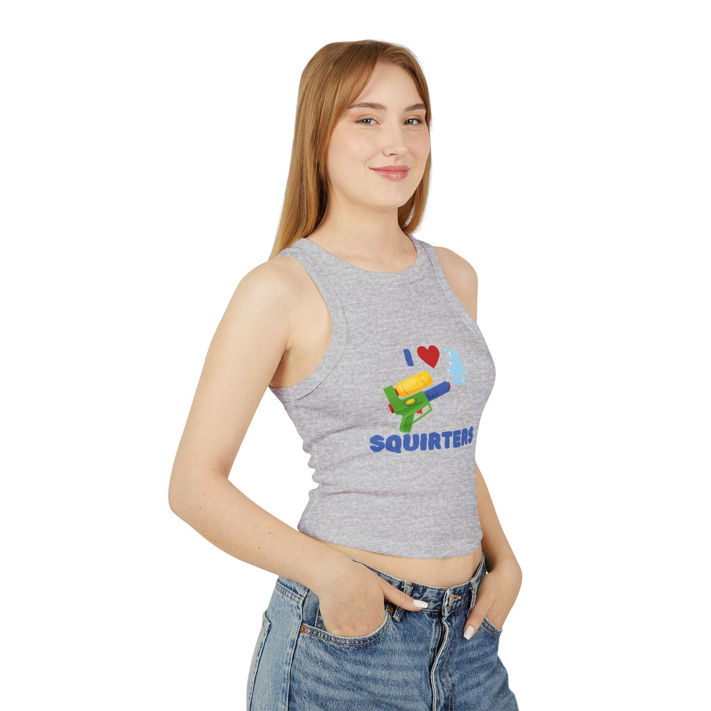 I Love Squirt Guns Women's Racer Tank Top, Summer Crop Top, Funny Water Gun Shirt, Beach Wear, Gift for Water Party