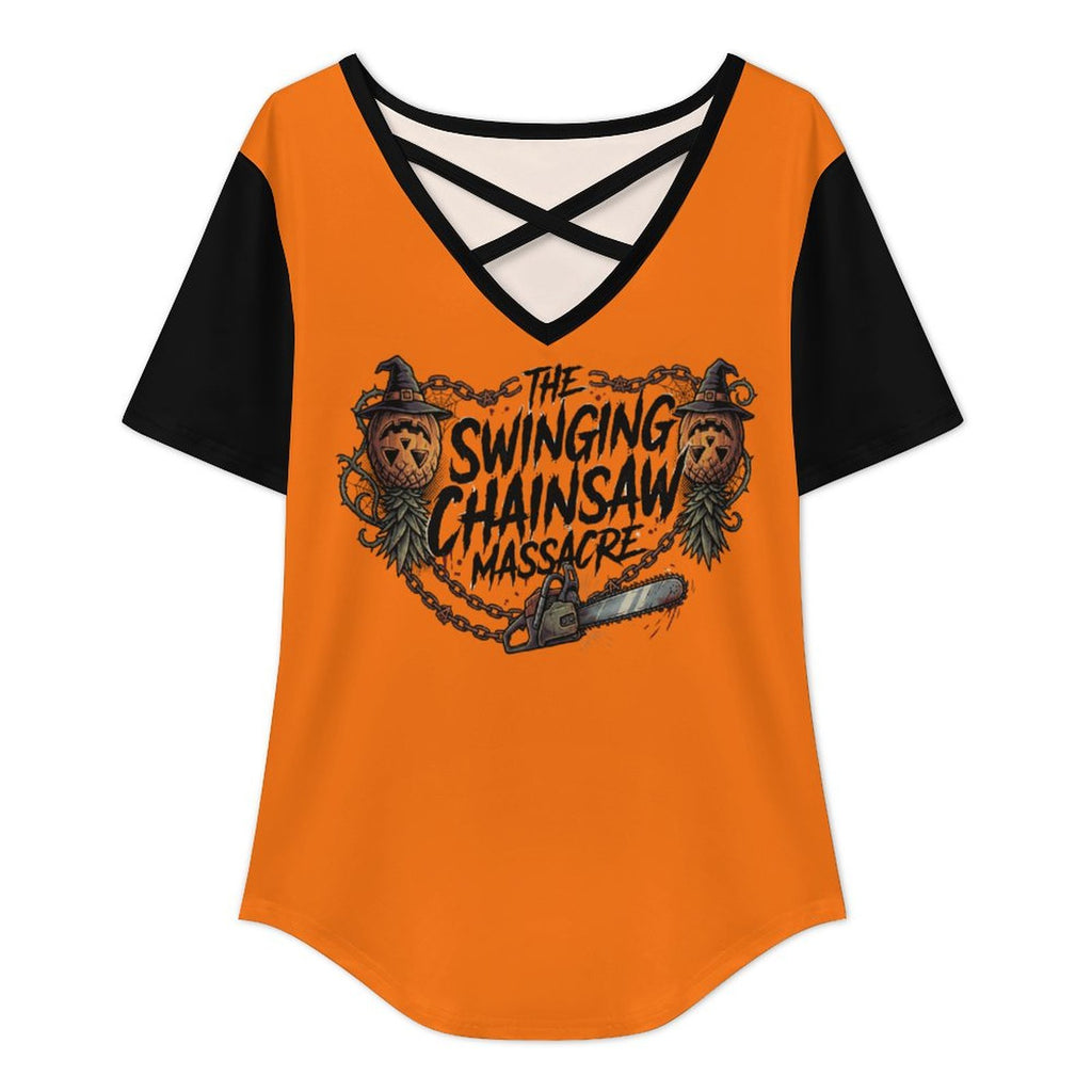 The Swinging Chainsaw Massacre Women's V Neck Short Sleeve T-Shirt