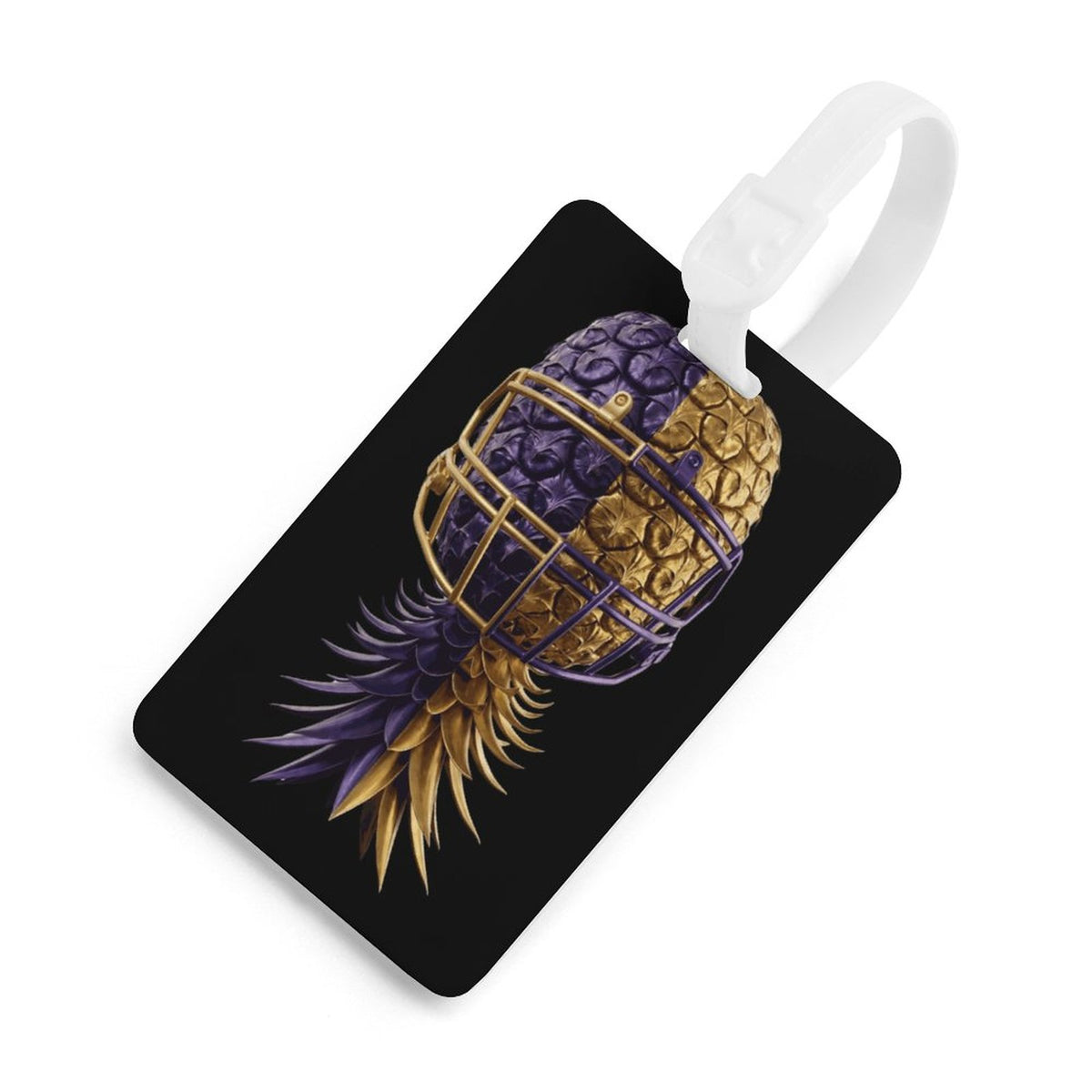 Football Inspired Purple & Gold Luggage Tag with Black Hanging Loop