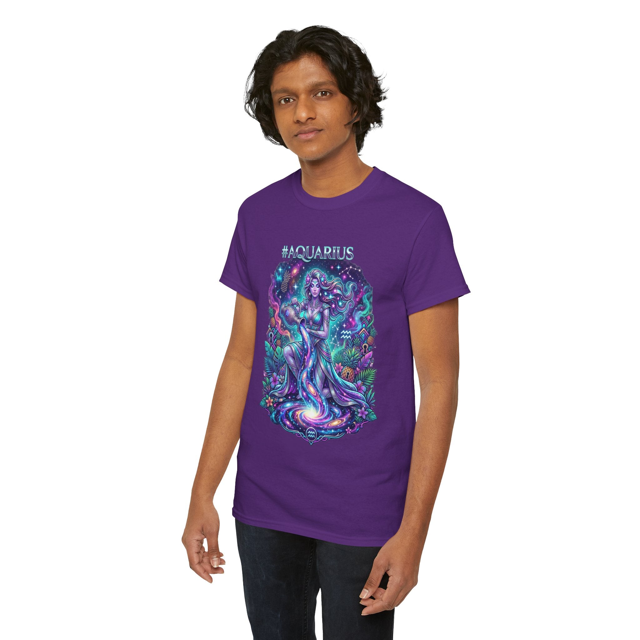 #AQUARIUS Unisex T-Shirt | Soft Lightweight 100% Combed Ring-Spun Cotton Tee with Cosmic Art Print