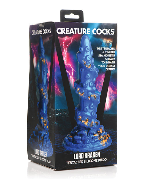 Boxed tentacled silicone dildo with 'Creature Cocks' branding on a white background