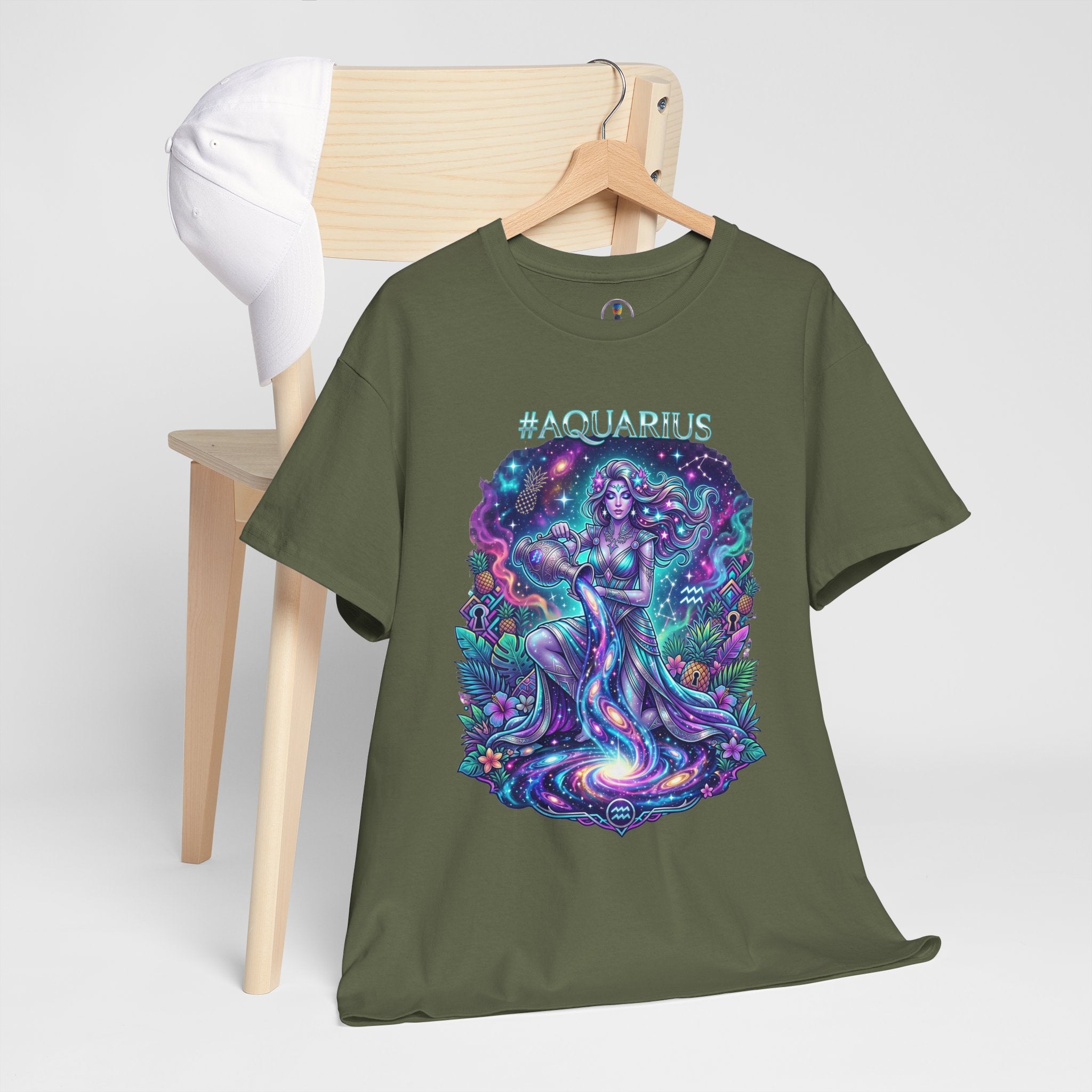 #AQUARIUS Unisex T-Shirt | Soft Lightweight 100% Combed Ring-Spun Cotton Tee with Cosmic Art Print