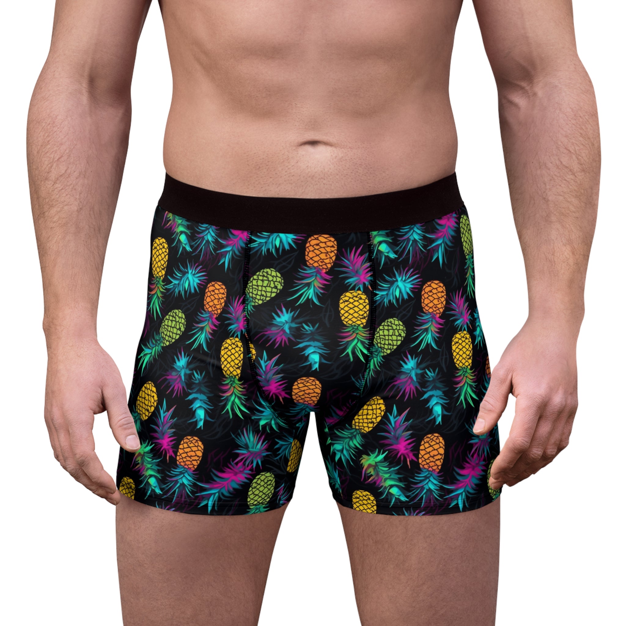 Neon Pineapple Boxer Briefs — All-Over Print Vibrant Tropical Underwear