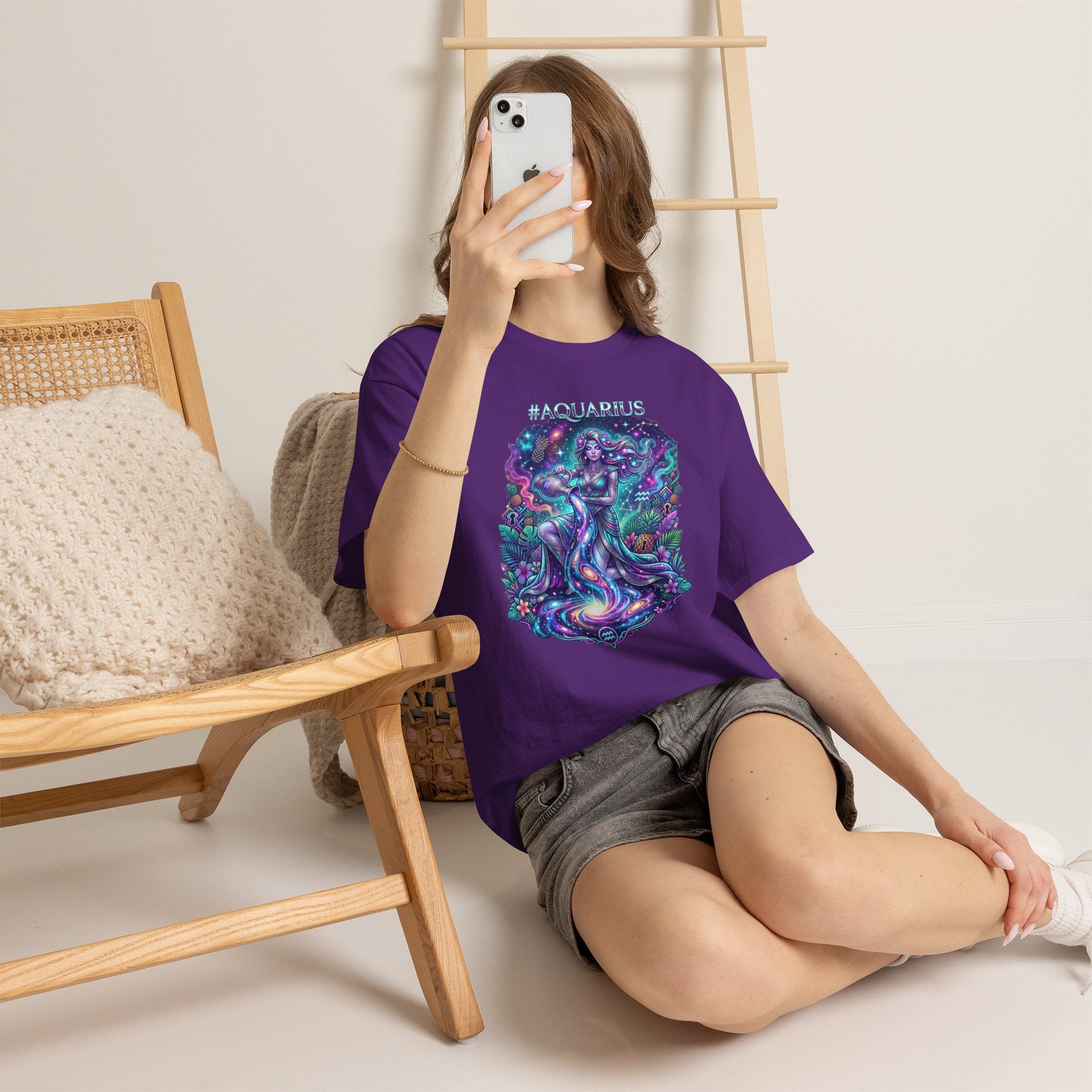 #AQUARIUS Unisex T-Shirt | Soft Lightweight 100% Combed Ring-Spun Cotton Tee with Cosmic Art Print