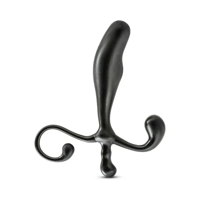 Black metal wall hook with three hooks on a white background