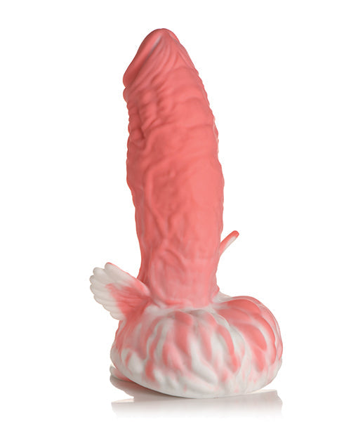Pink and white silicone toy on a white background