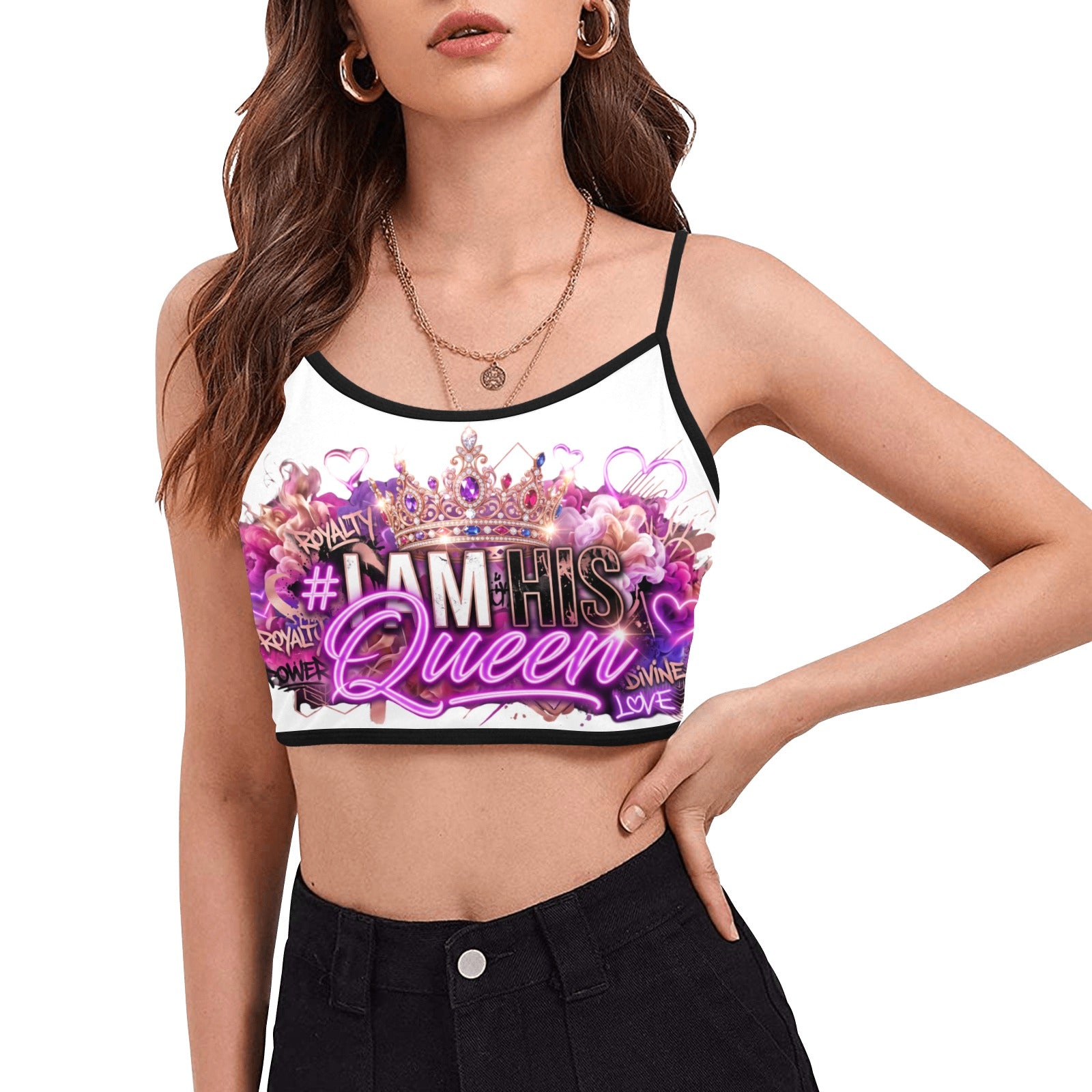 #IAMHISQUEEN Women’s Spaghetti Strap Crop Top – Sexy Stretch Yoga Tank, Lightweight Quick-Dry Fitness Crop Top for Women