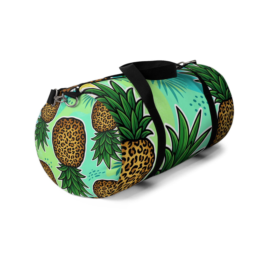 Tropical Pineapple Duffel Bag | Leopard Print Palm Travel Gym Bag with Mesh Pocket & Adjustable Strap