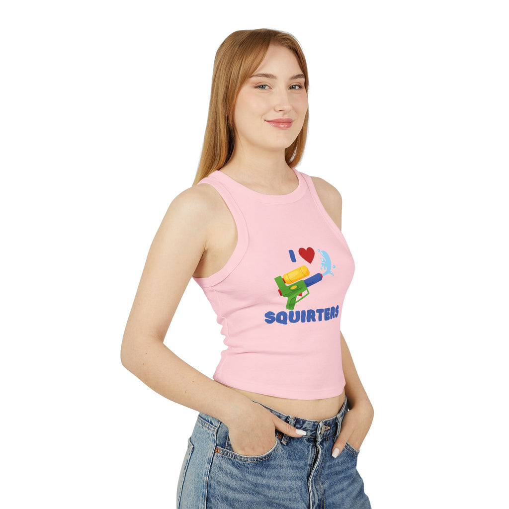 I Love Squirt Guns Women's Racer Tank Top, Summer Crop Top, Funny Water Gun Shirt, Beach Wear, Gift for Water Party