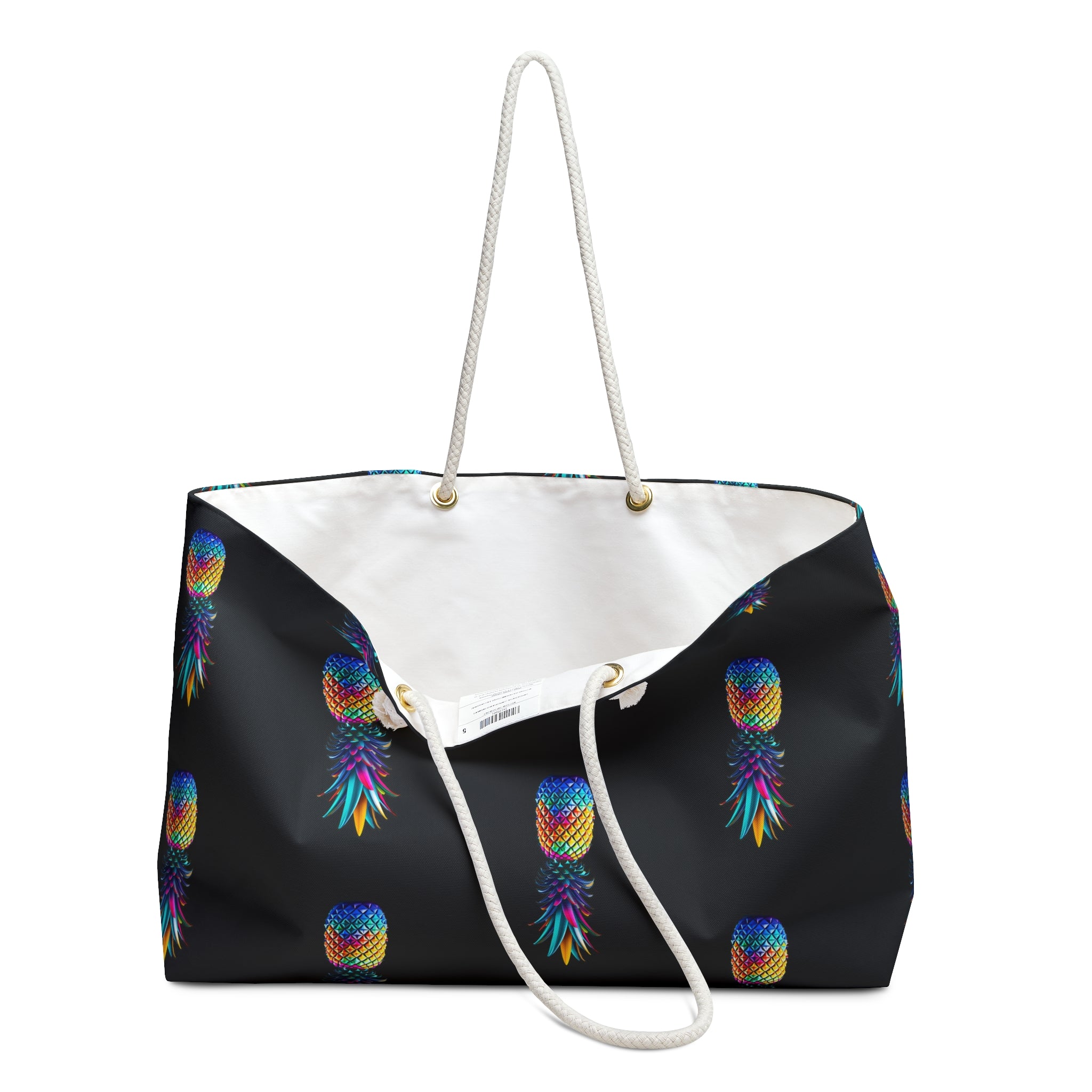 Vibrant Pineapple Weekender Bag - Perfect for Travel & Beach Getaways (Black)