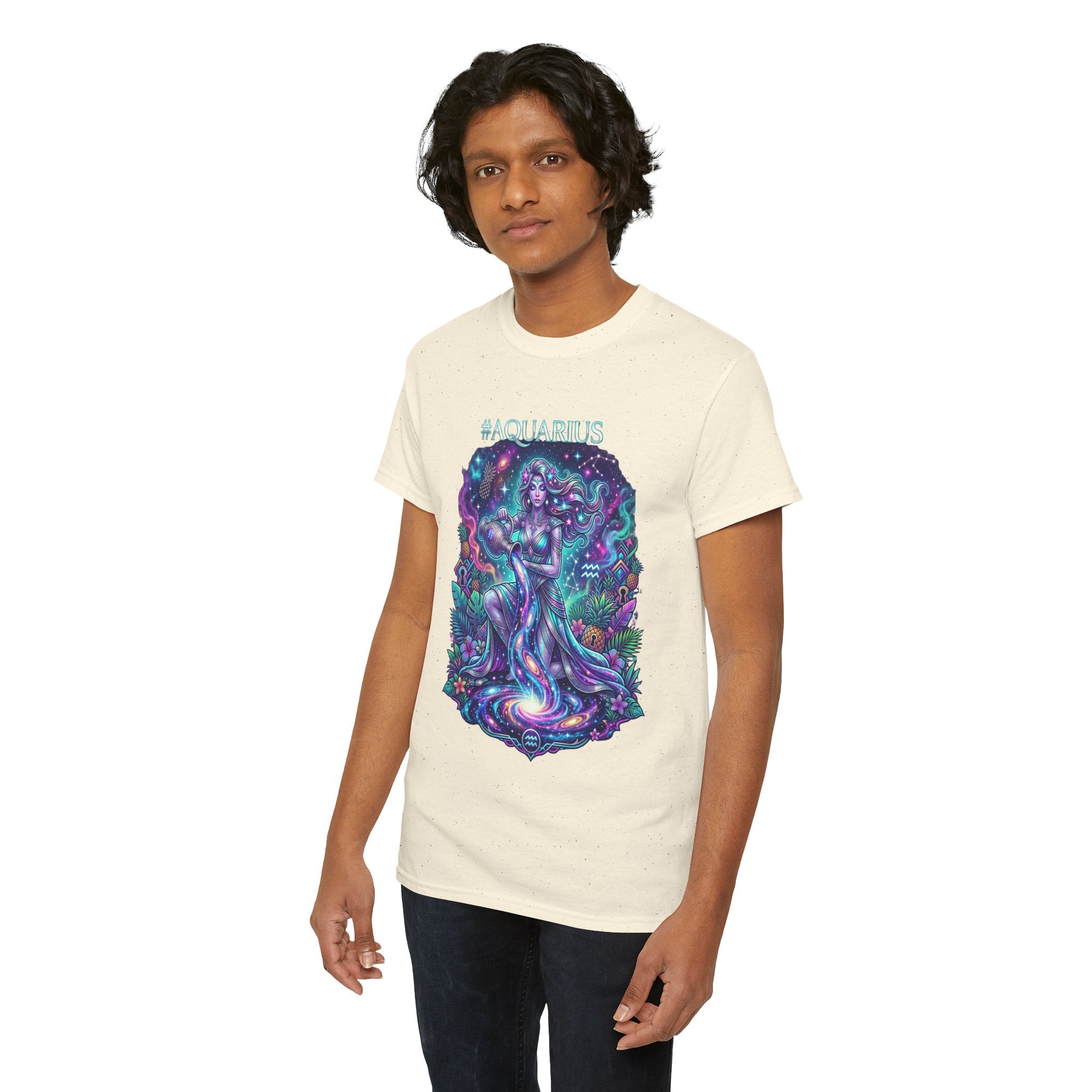 #AQUARIUS Unisex T-Shirt | Soft Lightweight 100% Combed Ring-Spun Cotton Tee with Cosmic Art Print