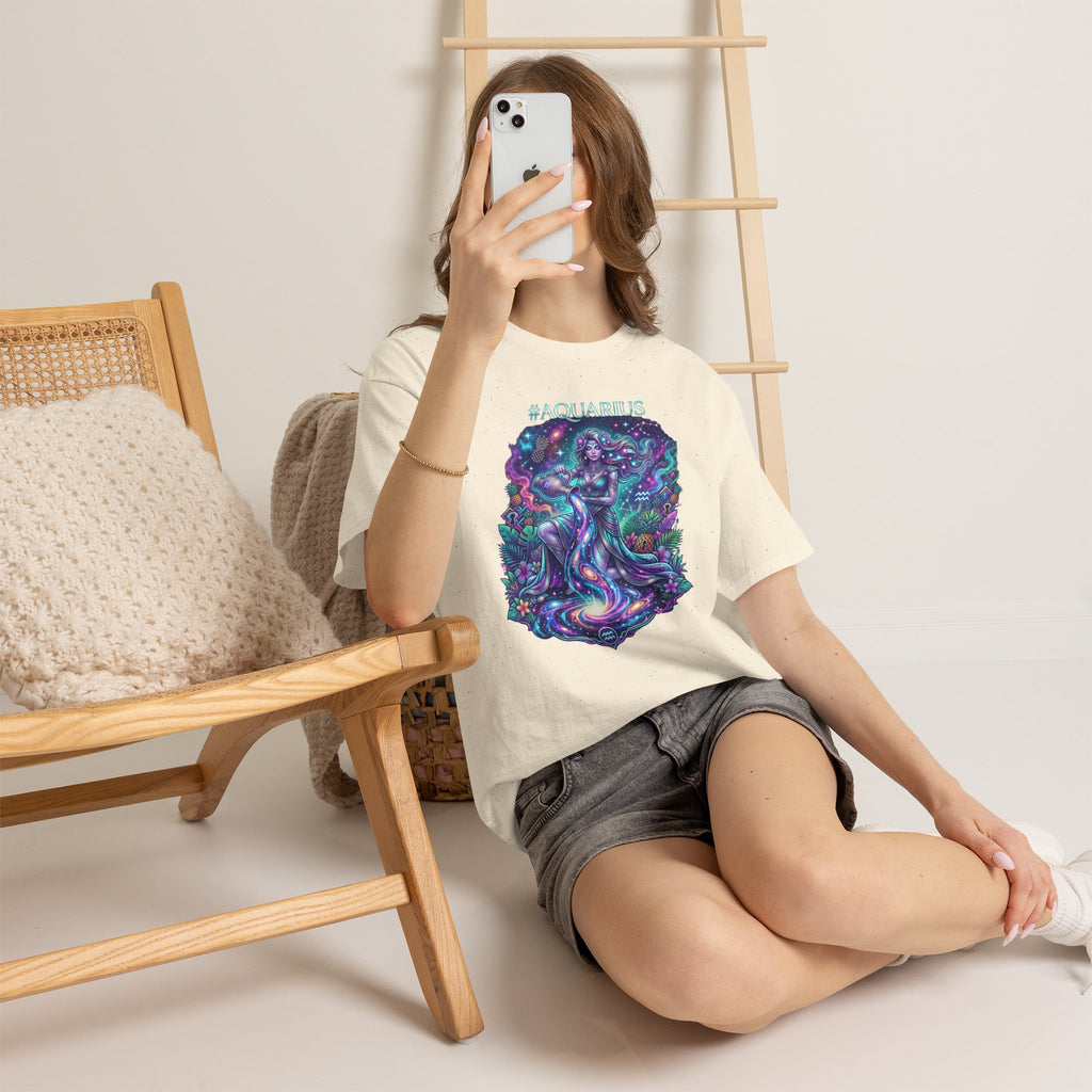 #AQUARIUS Unisex T-Shirt | Soft Lightweight 100% Combed Ring-Spun Cotton Tee with Cosmic Art Print
