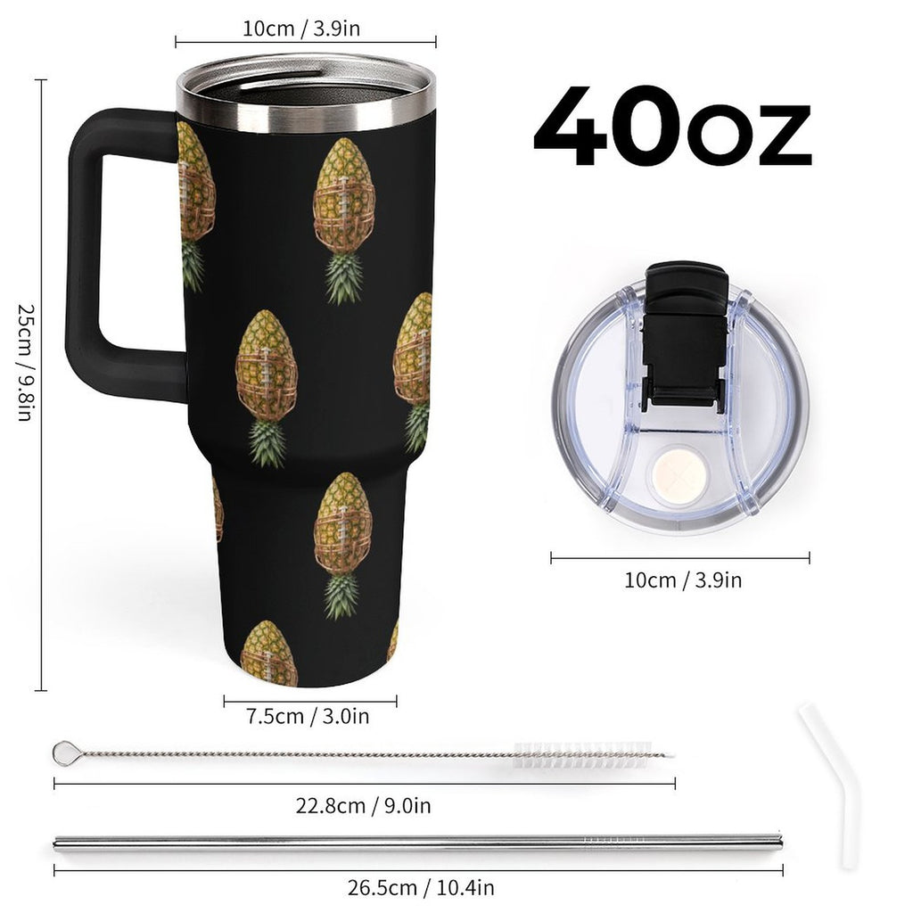 Pineapple Football 40oz Insulated Tumbler with Handle and Straw