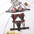 Mesh Embroidered Splicing Sexy Underwear and Underwear Four Piece Set with Steel Rim