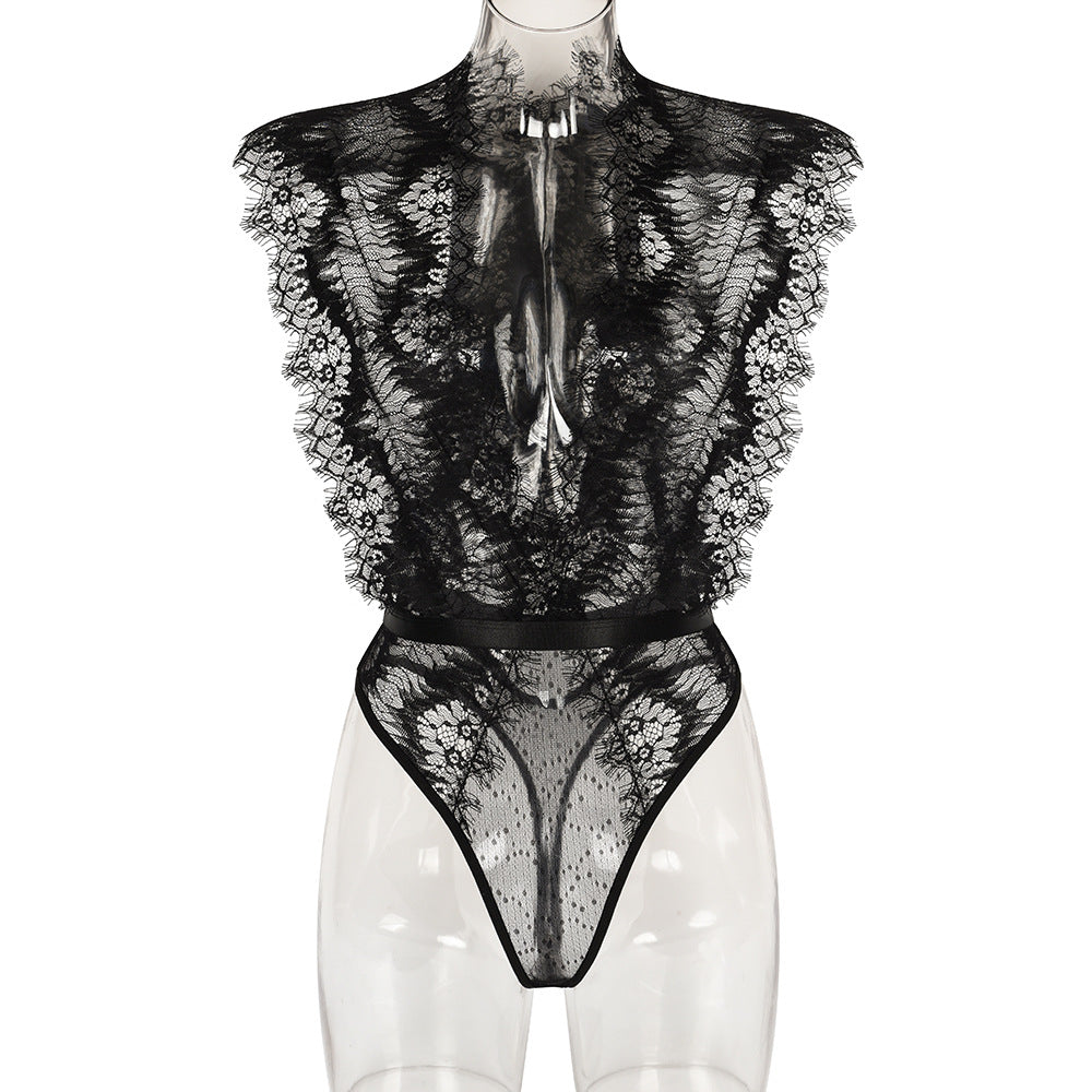 Sexy Lace Splicing Deep V-Neck Slimming Bodysuit