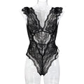 Mysterious Black Lace Deep V-Neck Sexy Butt Belted Jumpsuit