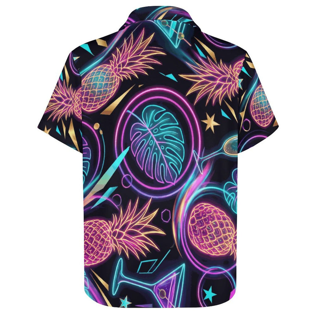 Neon Pineapple Women’s Lapel Collar Shirt | Stretch Button-Down Short Sleeve Top