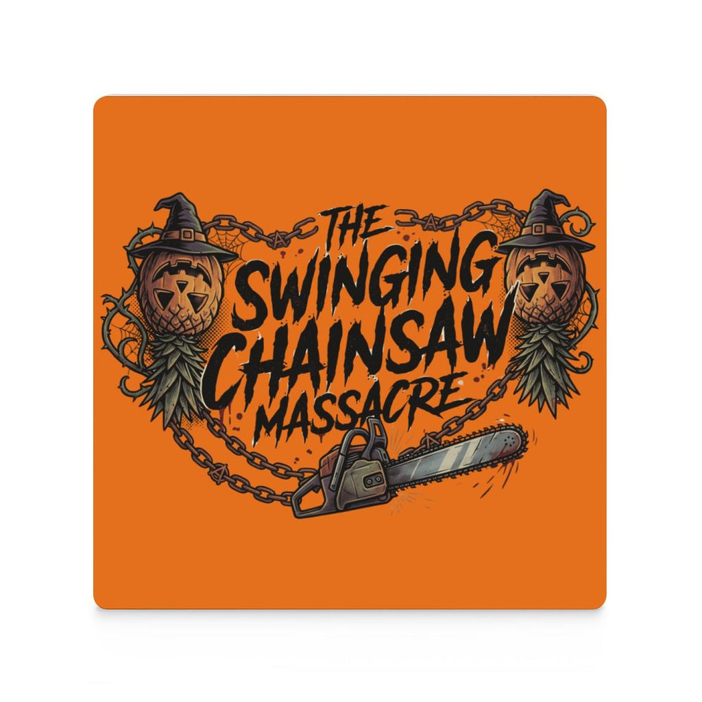 The Swinging Chainsaw Massacre Square Ceramic Coaster | Horror-Themed Cork Back Drink Coaster