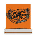 The Swinging Chainsaw Massacre Square Ceramic Coaster | Horror-Themed Cork Back Drink Coaster