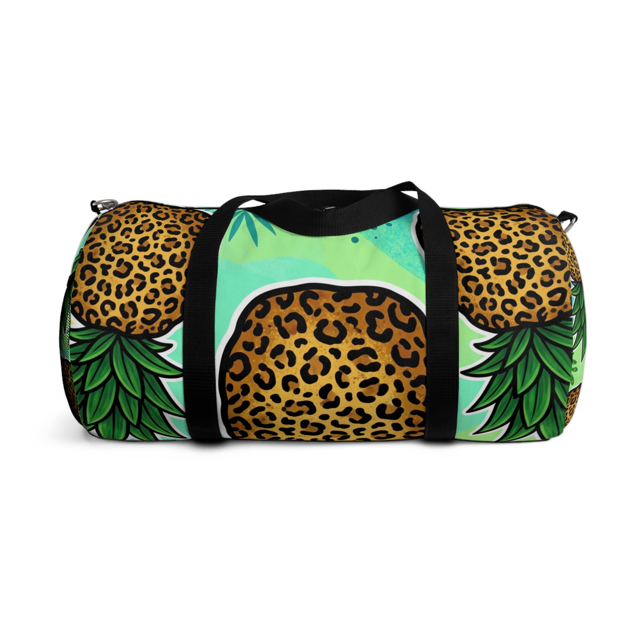 Tropical Pineapple Duffel Bag | Leopard Print Palm Travel Gym Bag with Mesh Pocket & Adjustable Strap