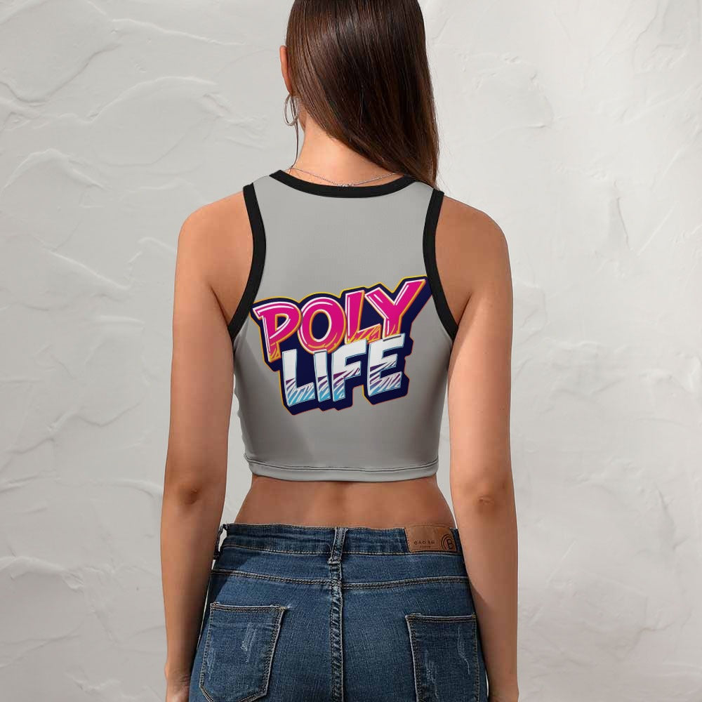 Poly Life Women's Cropped Slim Racer Tank Top – Lightweight Stretch Fit | Athletic & Casual Wear