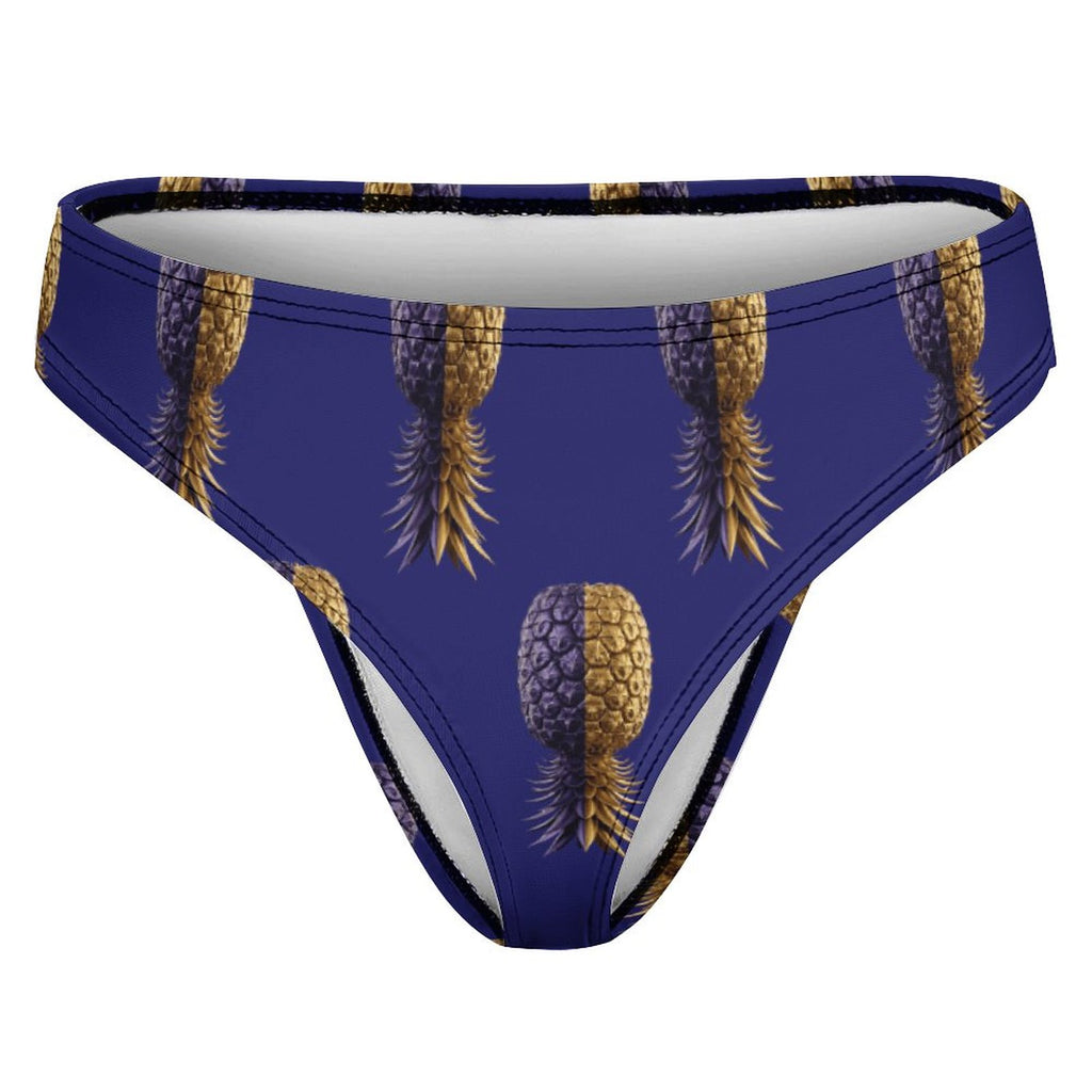 Football Purple & Gold Pineapple Women's Thong Underwear