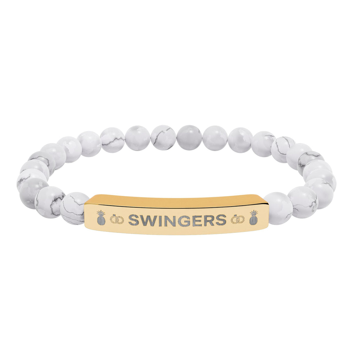 Swingers Engraved Natural Stone Stretch Bracelet | Hypoallergenic 316L Steel Jewelry