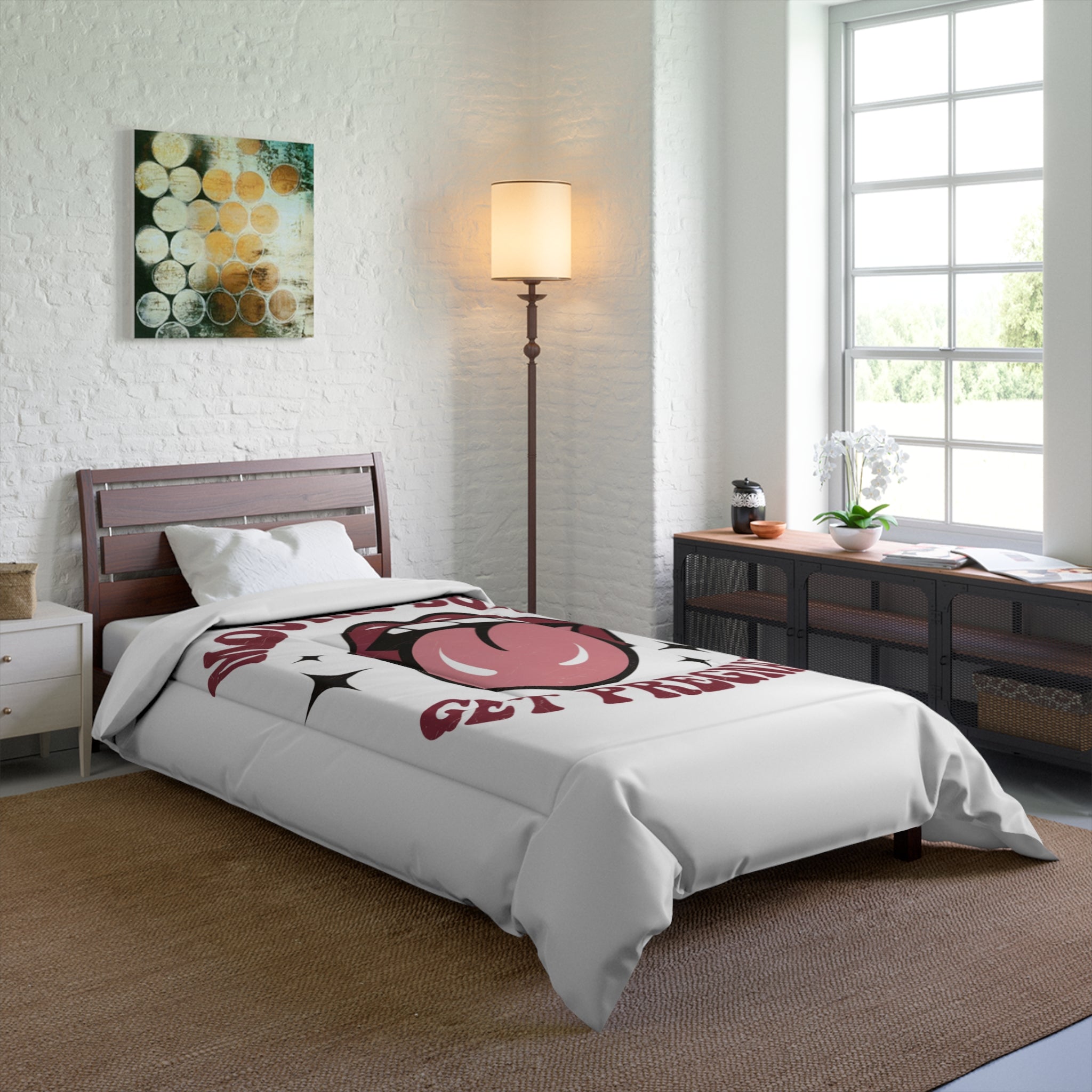 Quirky Graphic Comforter - 'Mouths Don't Get Pregnant' Design for Fun Bedrooms