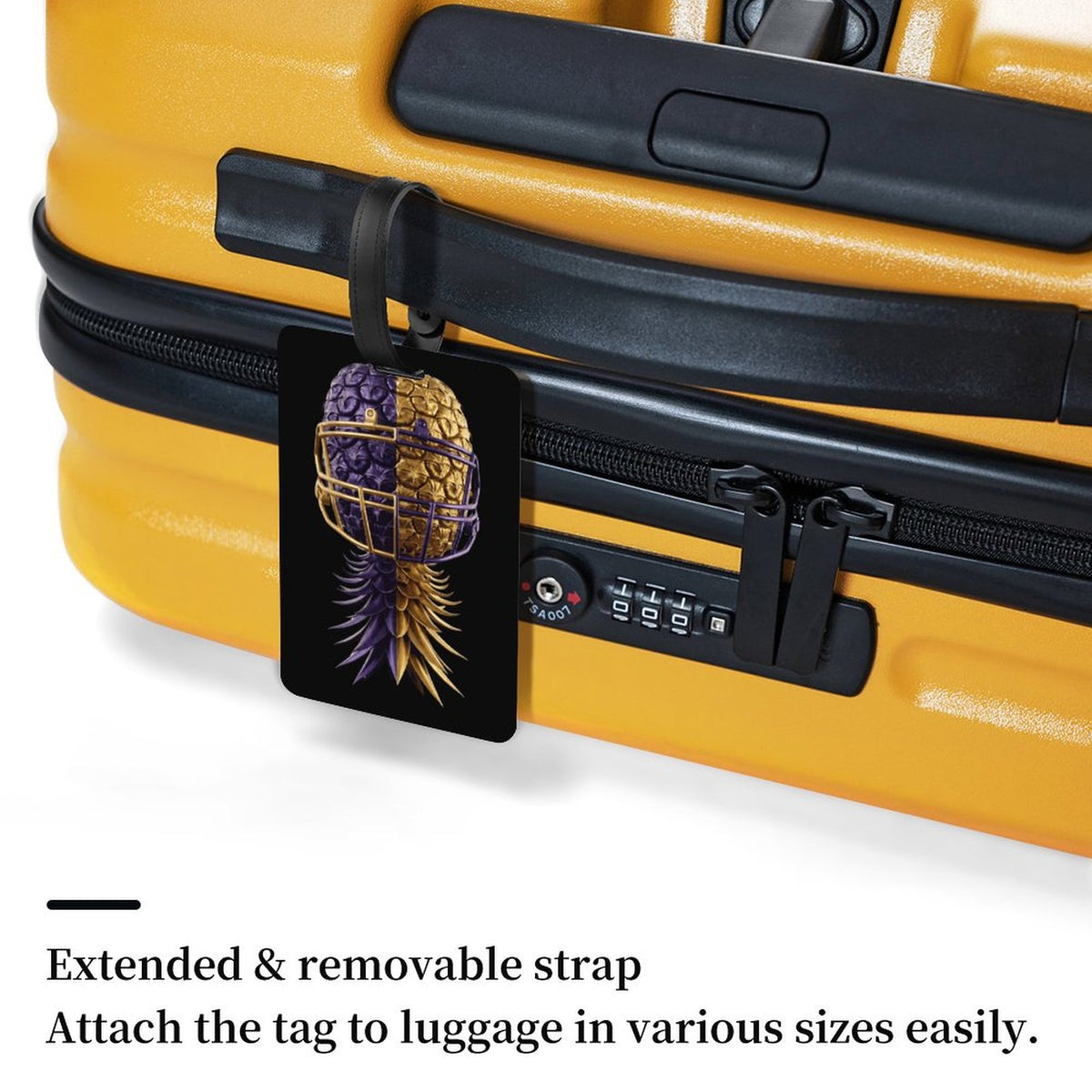 Football Inspired Purple & Gold Luggage Tag with Black Hanging Loop