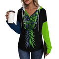 Neon Green & Navy Women's V Neck Long Sleeve Hoodie