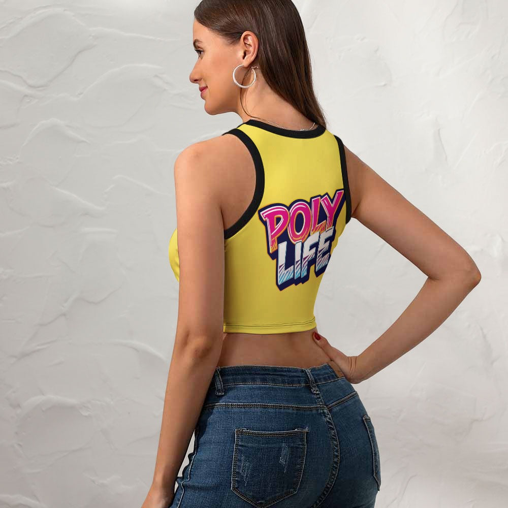 Poly Life Women's Cropped Slim Racer Tank Top – Lightweight Stretch Fit | Athletic & Casual Wear