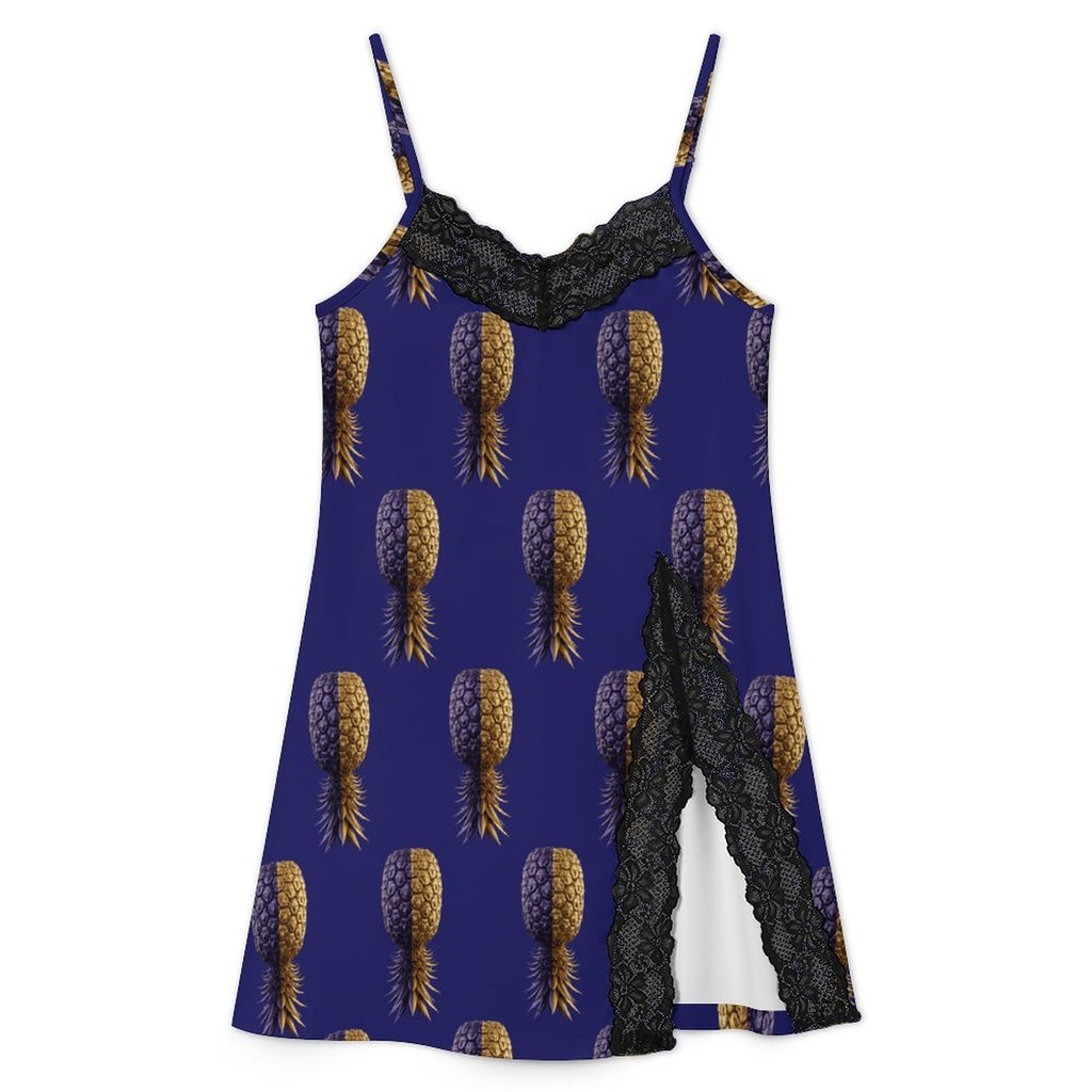 Football Purple & Gold Pineapple Lace Camisole Pajama Dress