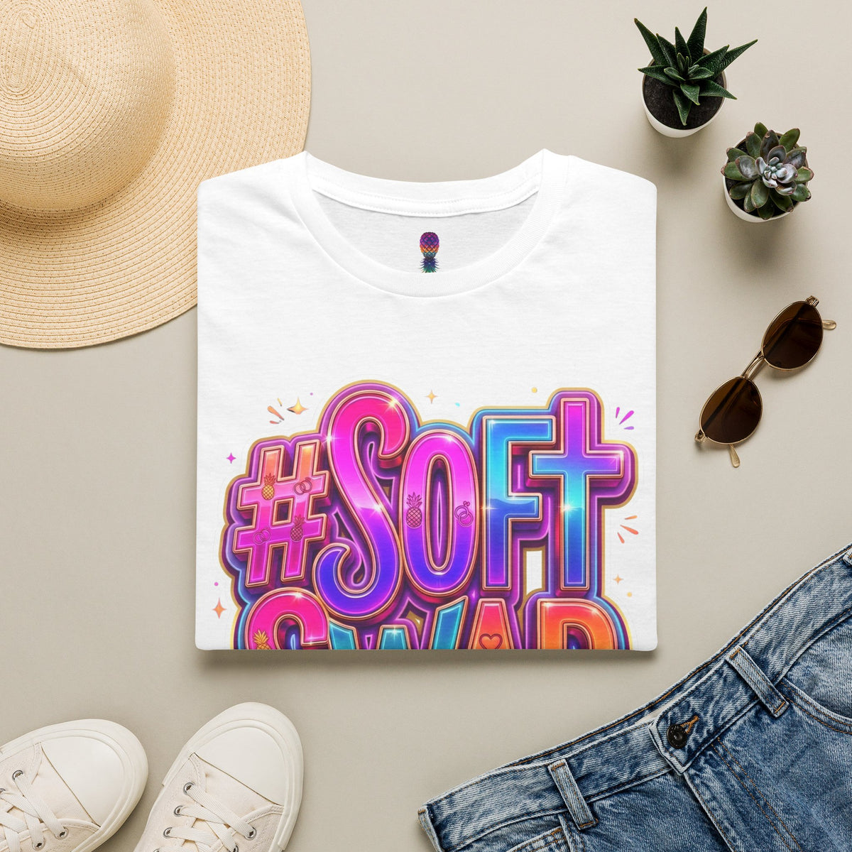 #Soft Swap Graphic T-Shirt | Colorful Y2K Cotton Tee
