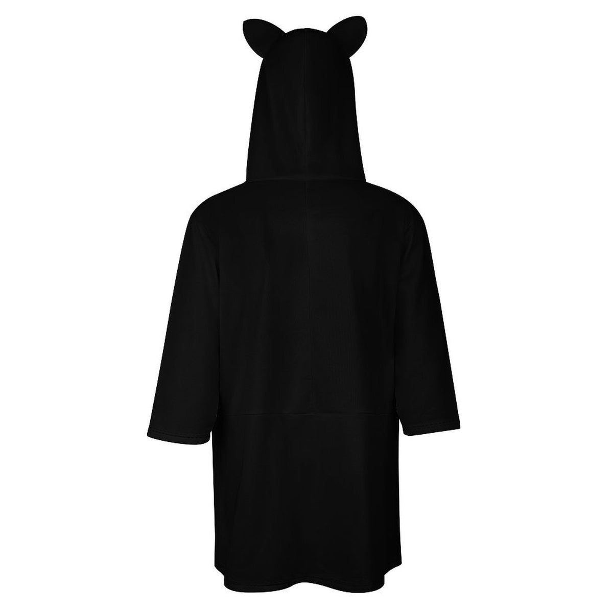 A black hooded robe with three-quarter sleeves and small animal ears on the hood, shown from the back against a plain white background.
