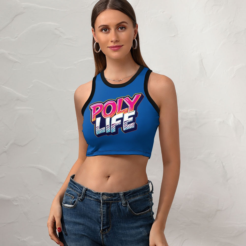 Poly Life Women's Cropped Slim Racer Tank Top – Lightweight Stretch Fit | Athletic & Casual Wear