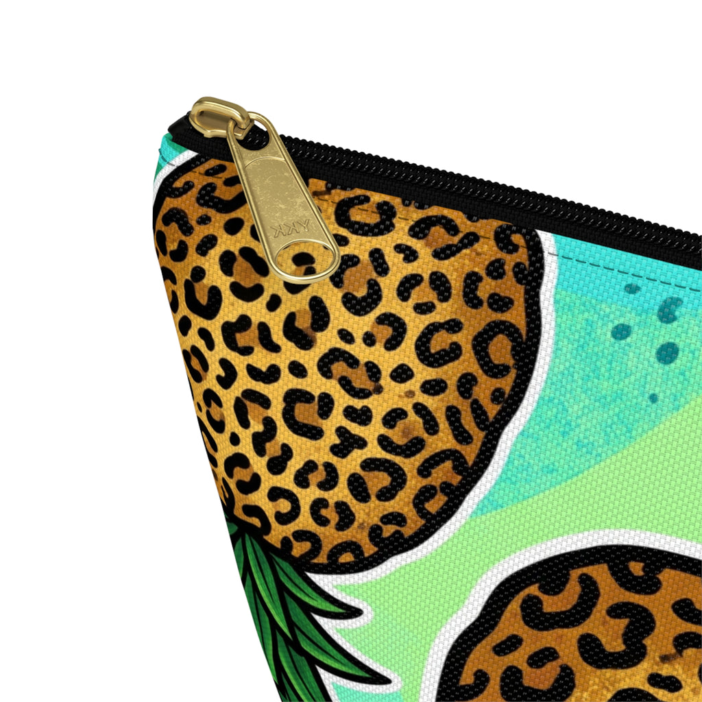 Upside-Down Pineapple Leopard Print Accessory Pouch | T-Bottom Makeup & Travel Organizer Bag