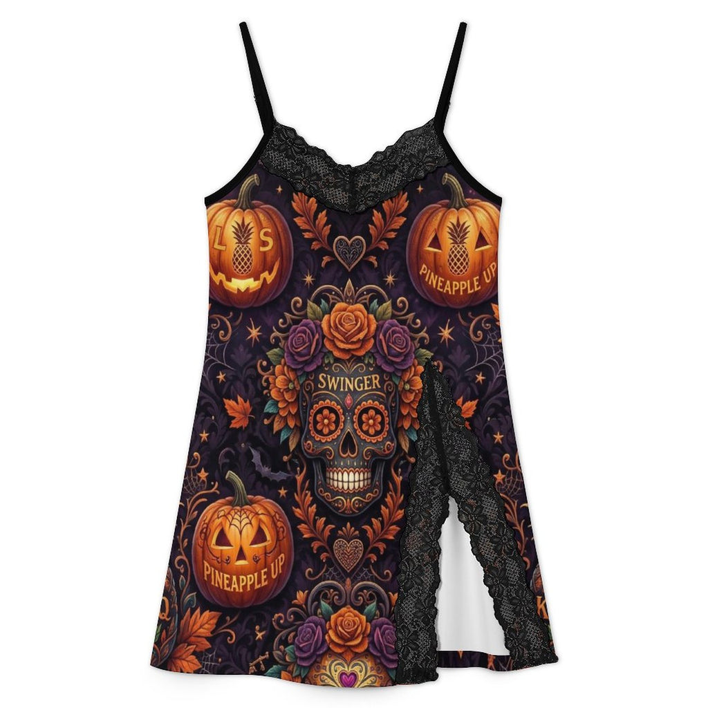 Swinger Halloween Lace Camisole Pajama Dress | Sexy V-Neck Nightgown