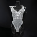 European and American Style Sexy Underwear Thin Soft Elastic Bow Lace Simple Shoulder Strap Open Crotch Bodysuit