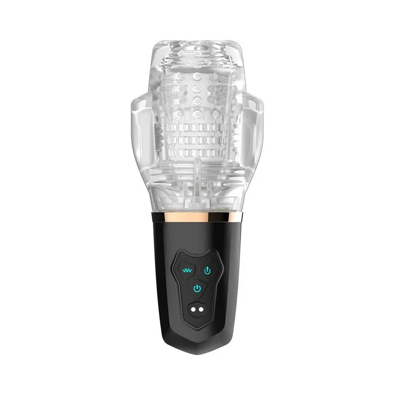 Black and clear electronic device on a white background