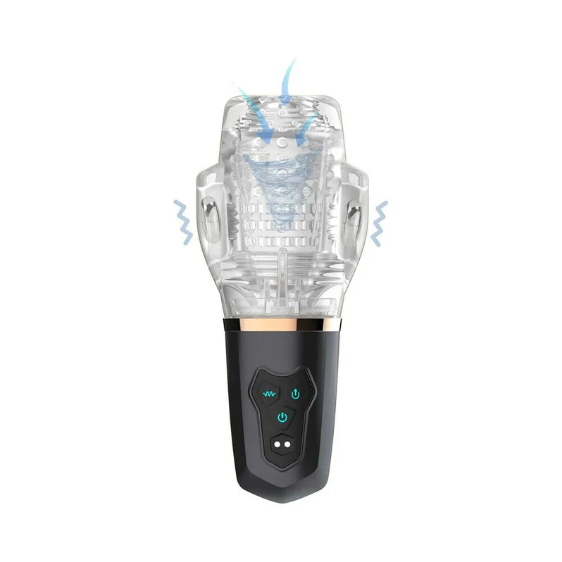 Clear electronic device with black base on a white background