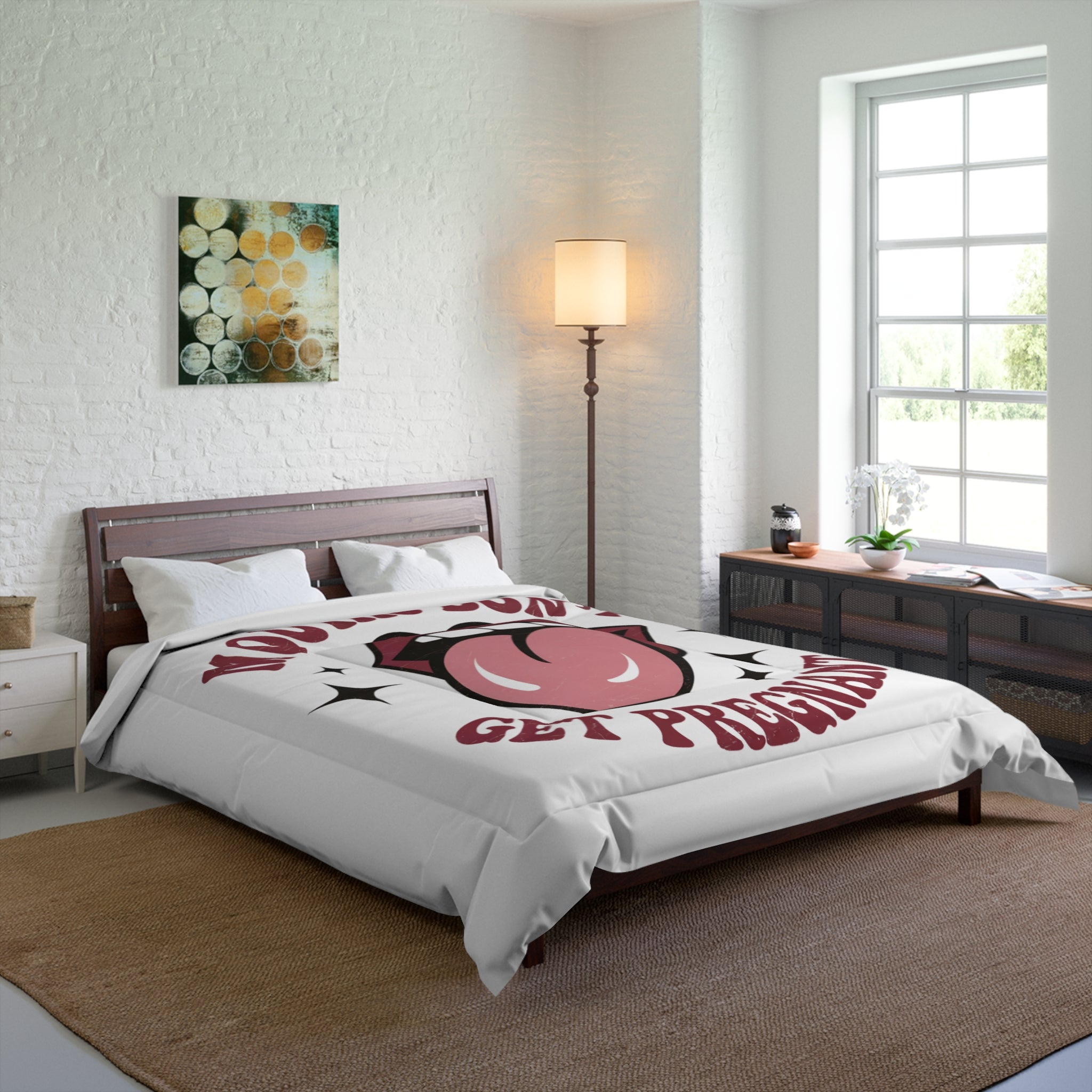 Quirky Graphic Comforter - 'Mouths Don't Get Pregnant' Design for Fun Bedrooms