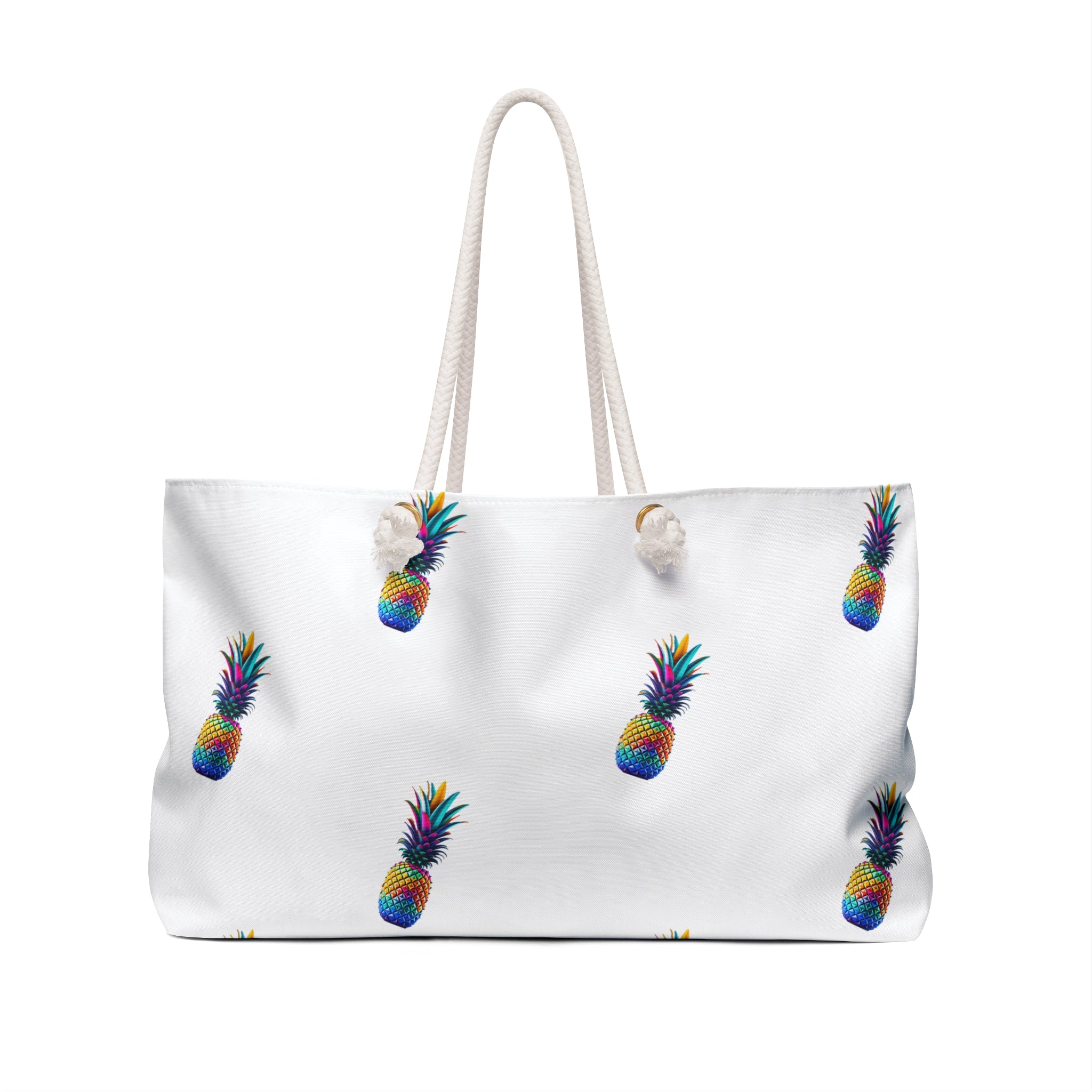 Colorful Pineapple Weekender Bag - Travel Tote for Summer Getaways (White)
