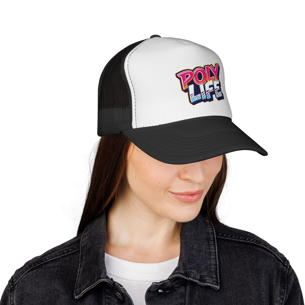Poly Life Trucker Cap — Retro Surf Logo Mesh Hat