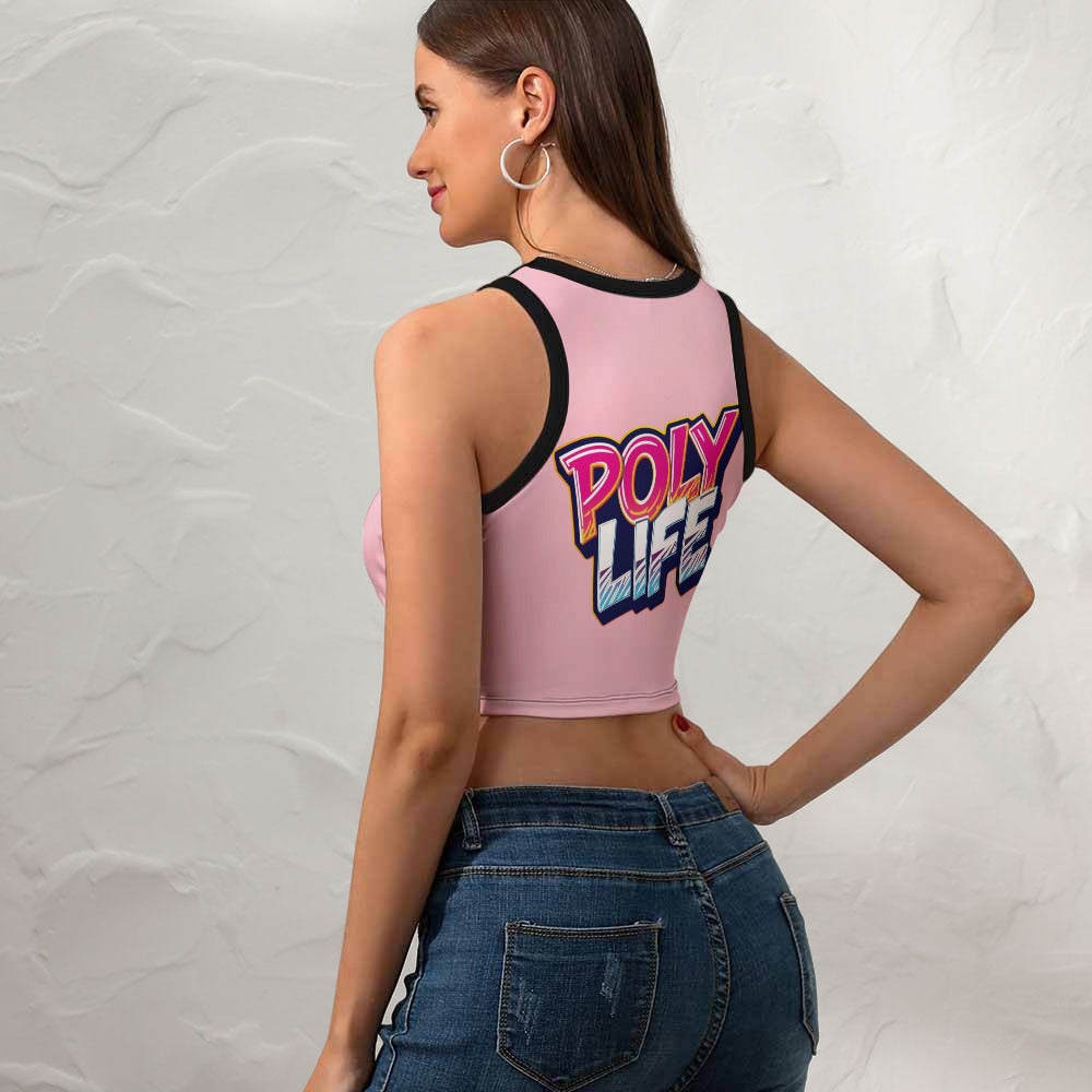 Poly Life Women's Cropped Slim Racer Tank Top – Lightweight Stretch Fit | Athletic & Casual Wear